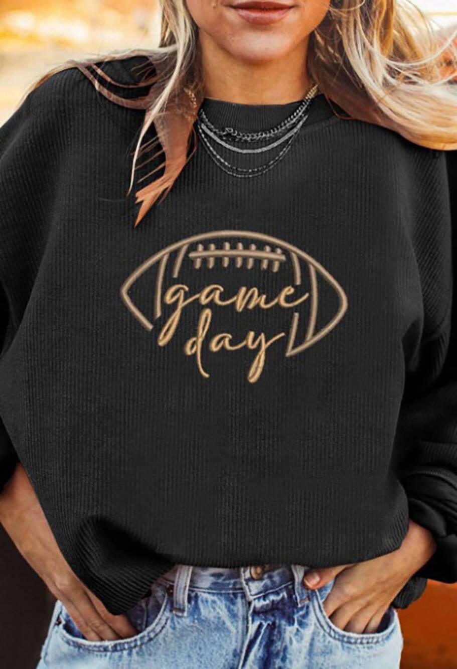 NEW LEGEND OR LIES football game day corduroy sweatshirt in black